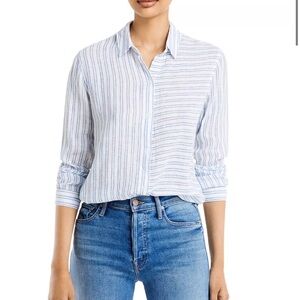 Rails Bonnie Olympic Stripe Shirt, Blue and White Striped Linen Shirt, Medium